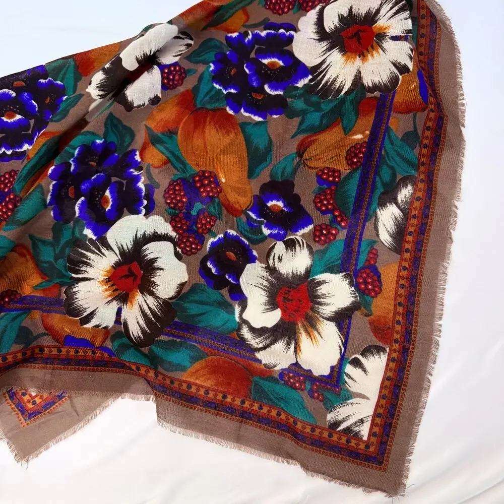 Vintage 90s Challis By Berkshire Floral Square Bandana Scarf
